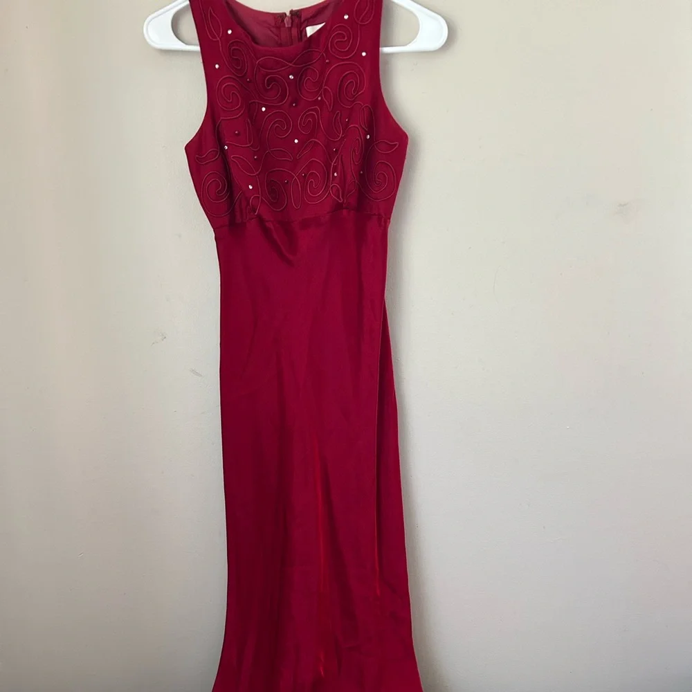 Cache Y2K Vintage Prom‎ Dress Maxi Red Beaded Top Size 3/4 Juniors